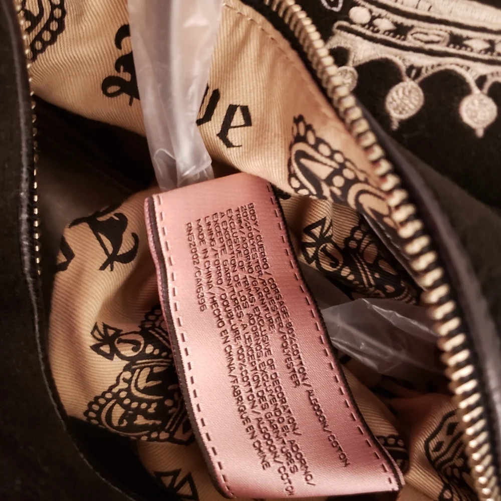 Juicy Couture Black Shoulder Bag with Cream Embroidery